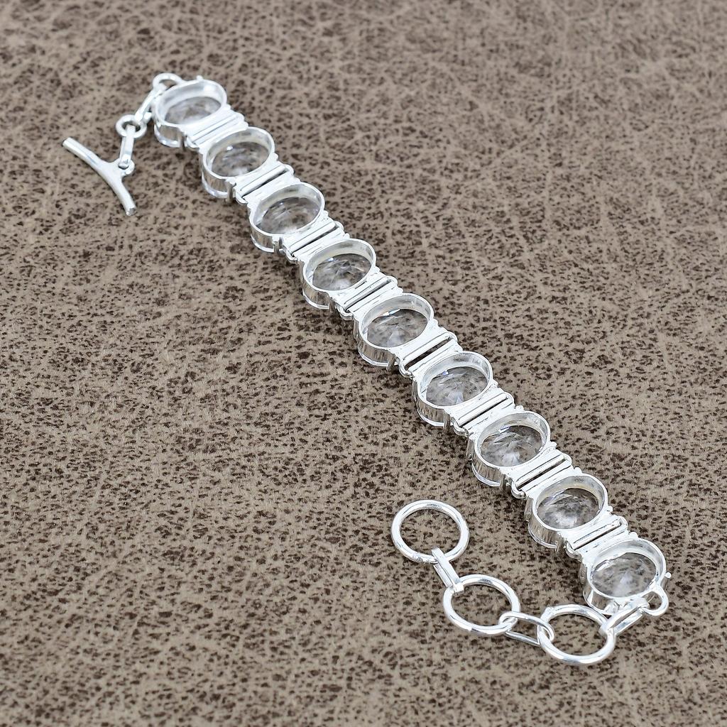White Topaz Gemstone Handmade 925 Sterling Silver Bracelet 7-8" KKG-152