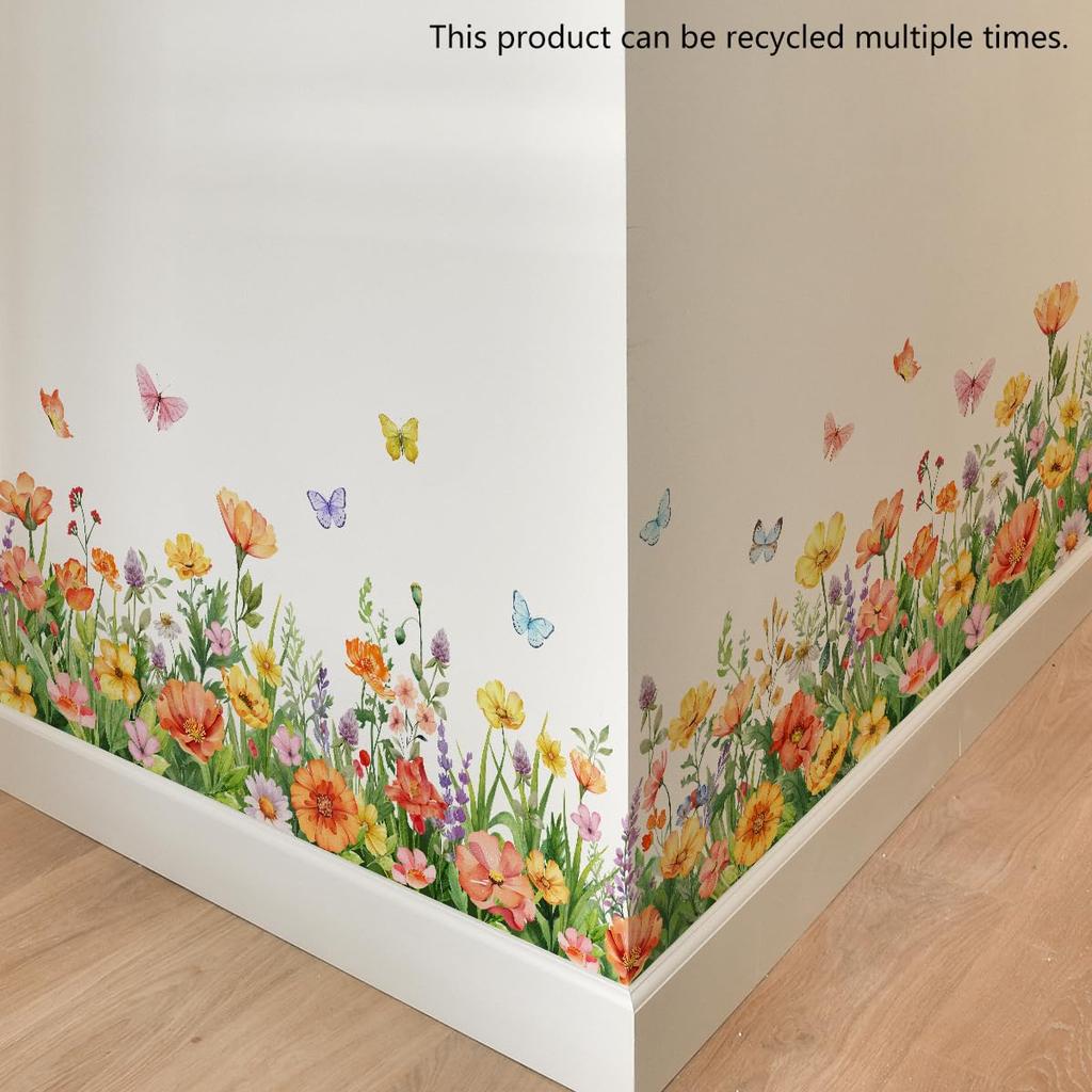 Wall Flower Floral Wall Decorative Wall Decal for Living Bedroom Wall Wallpaper Stickers, Plants, Purple, Lavender, Ball, Blue, Dandelion, Butterfly,
