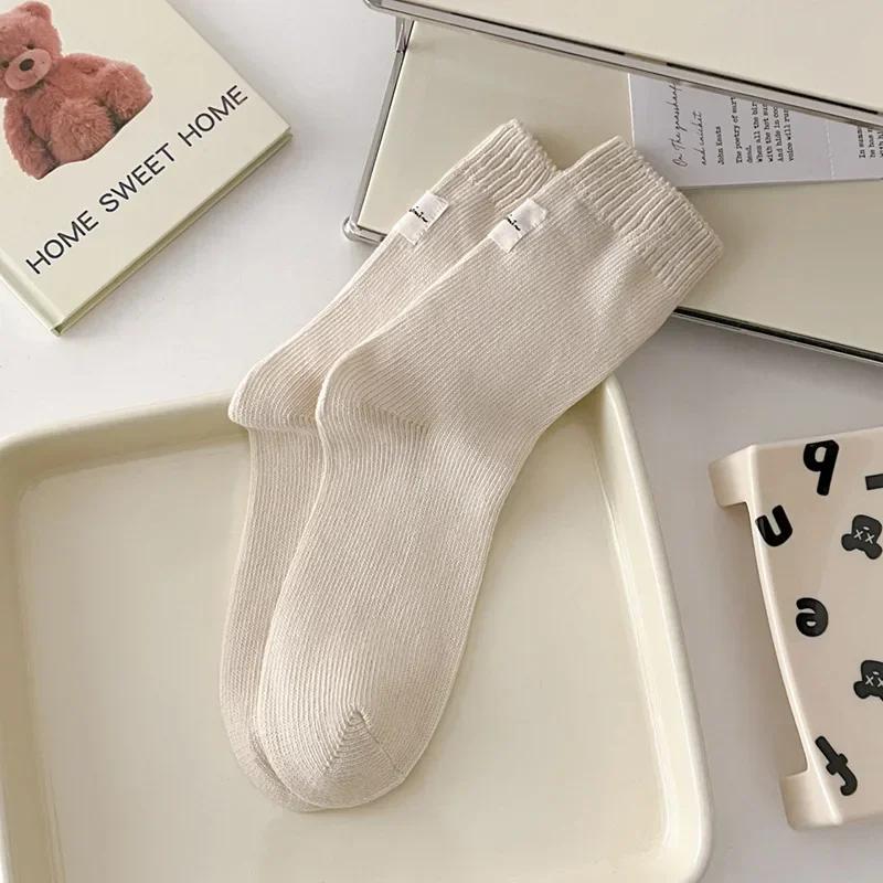 Ženy Bavlna Pletené Dlouhé Ponožky Korejská Móda Jednobarevná Černá Bílá Šedá Ponožky se střední trubkou Podzim Zima Dámské Ponožky