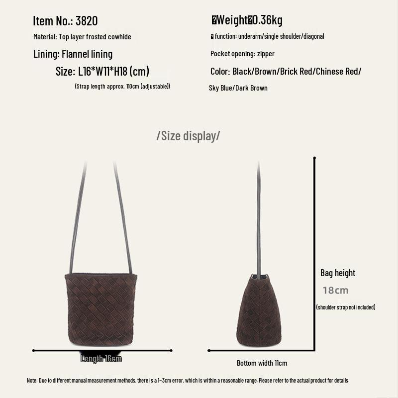 Women's Genuine Leather Woven Crossbody Bucket Bag