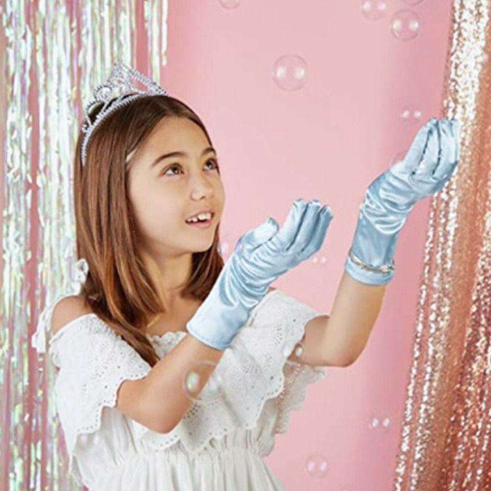 Solid Color Children Gloves Satin Performance Stage Dress Winter Warm Dance Mittens  Girls