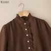 ZANZEA Women Casual Stand Collar Loose Long Sleeve Blouse