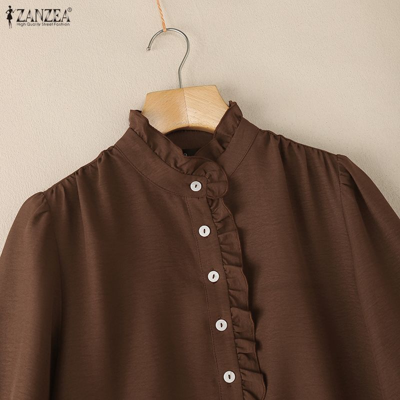 ZANZEA Women Casual Stand Collar Loose Long Sleeve Blouse
