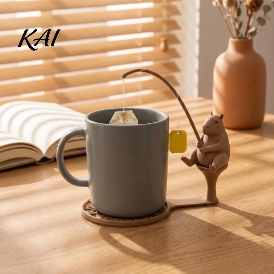 Whimsical Garden Decor Fishing Friends Tea Bag Holder, Cute Resin Teabag String Keeper, Animal Decorative Rest Decor, Fun Kitchen Counter Accessory,