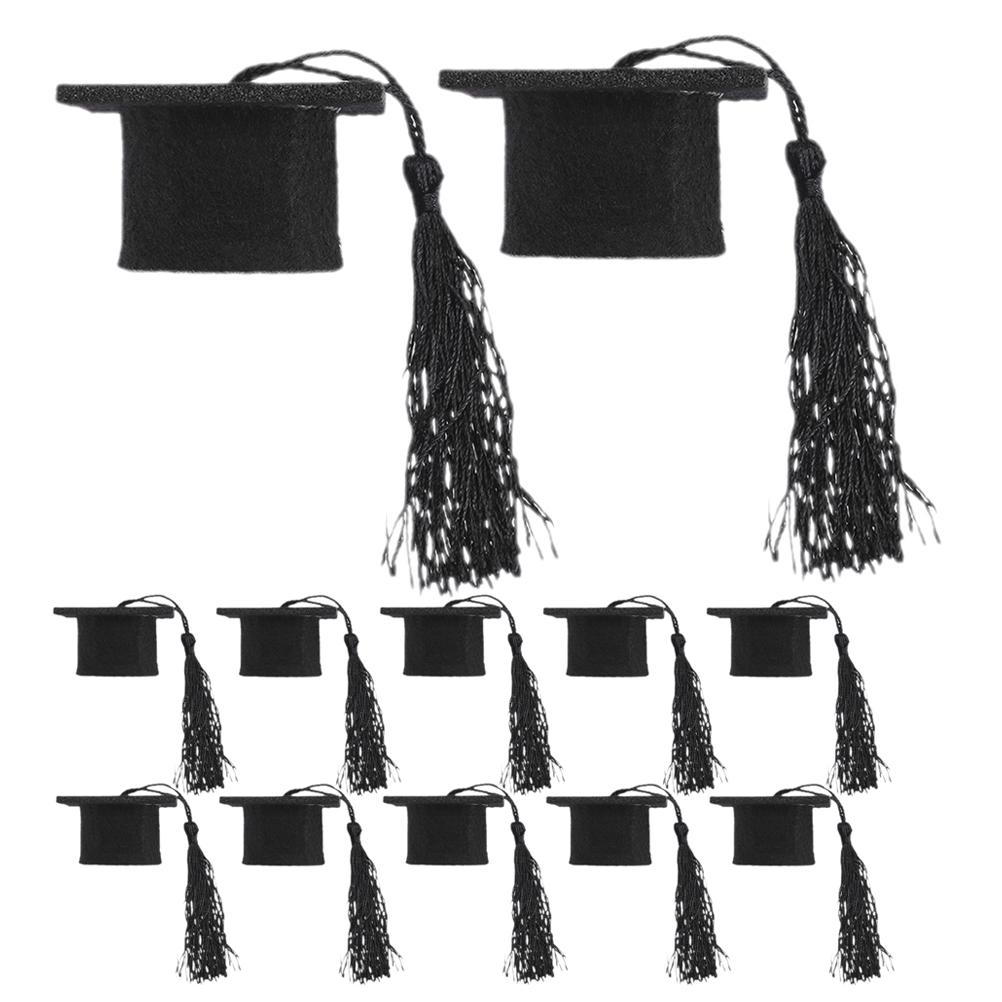 12pcs Mini Graduation Cap Bottle Toppers Caps Beverage Covers Party Hats Tassel Doctor Hat Decorations