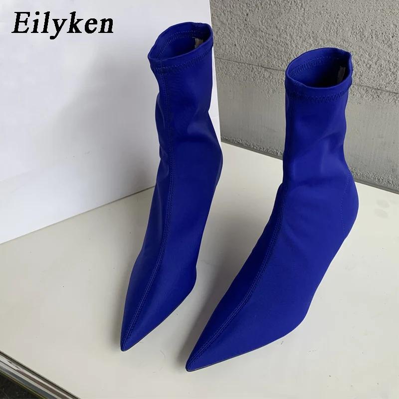 Eilyken 2025 New Spring Autumn Stretch Fabric Women Ankle Boots Sexy Pointed Toe High Heels Fashion Female Socks Pumps Shoes