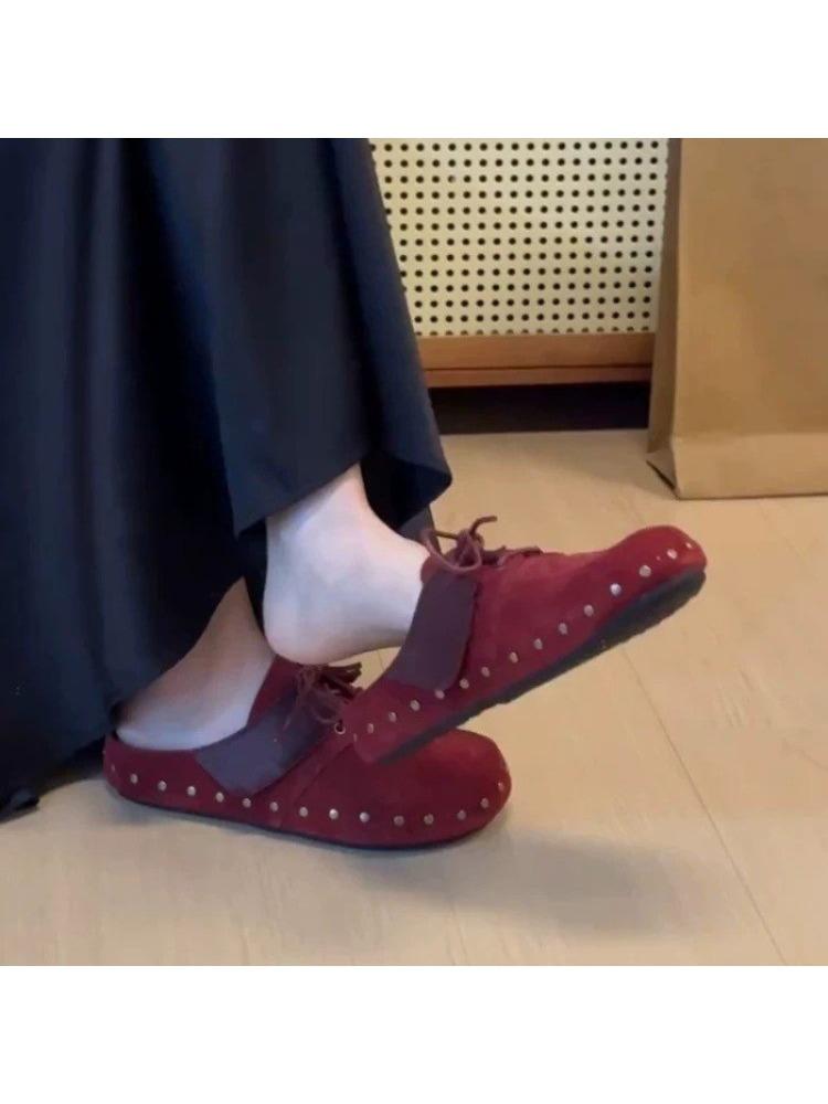 Fashion Platform Women's Retro Platform Round Toe Mules Slip-On Baotou Half Slippers