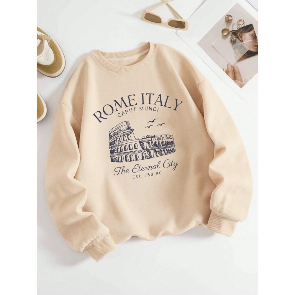 Colosseum Rome Italy Print Woman Sweatshirt Casual Crewneck Sportswear Y2K Loose Multicolor Pullover All-Match Clothing