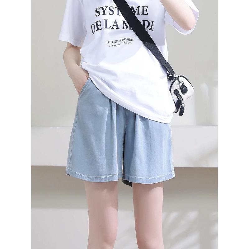 Tencel Loose Wide-Leg Maternity Denim Shorts - Mid-Length Summer Wear