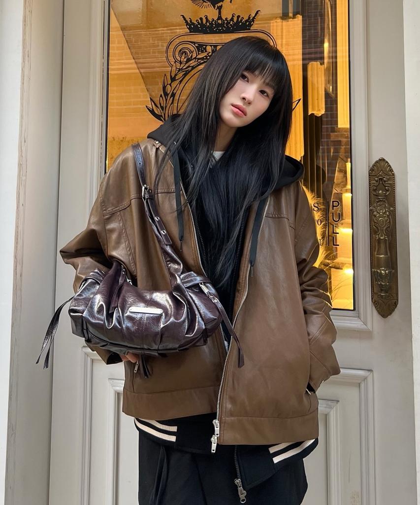 Agod Leather Standard Biker Jacket [Brown]