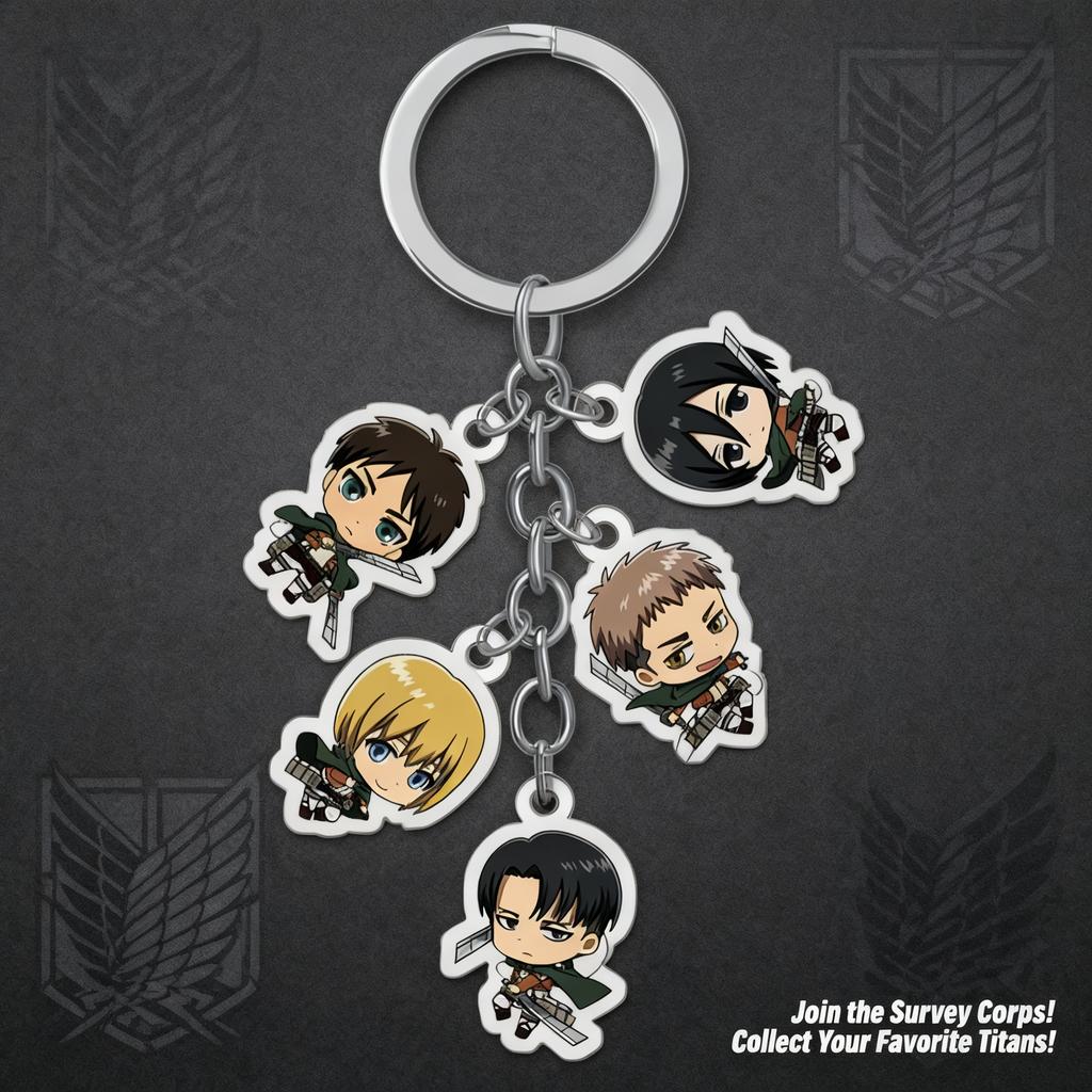 Attack on Titan Anime Acrylic Double Sided Transparent Keychain Set of 5 Pendant Hanging Accessories for Fans Collection Durable Gift