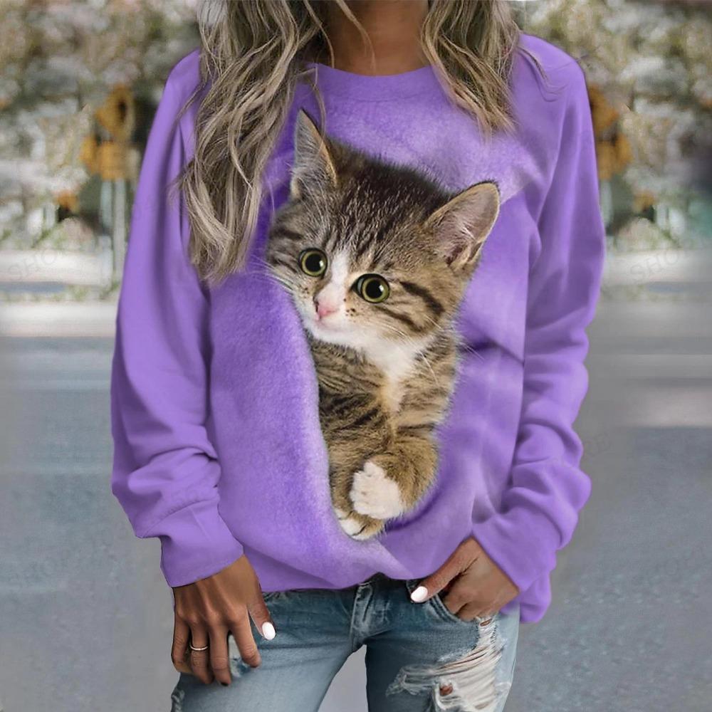 Sudadera con capucha con estampado de gato para mujer, sudaderas con capucha de animales, sudaderas con capucha Harajuku, abrigos de otoño e invierno, jerséis, ropa de mujer Kawaii Y2K