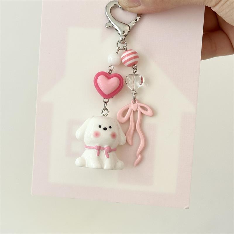 

Cute Puppy Dog Beaded Keychain Pendant Bow Heart Charm Lanyard Phone Chain Lovely Animal Backpack Girl Bag Ornaments Couple Gift