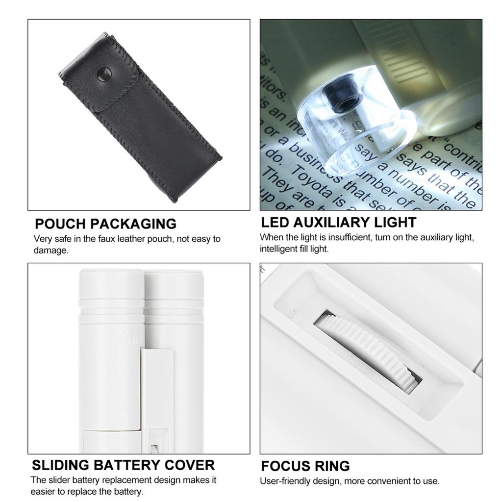 100X Zoom Mikroskop Doppelrohr Schmucklupe Taschenlupe mit LED-Licht