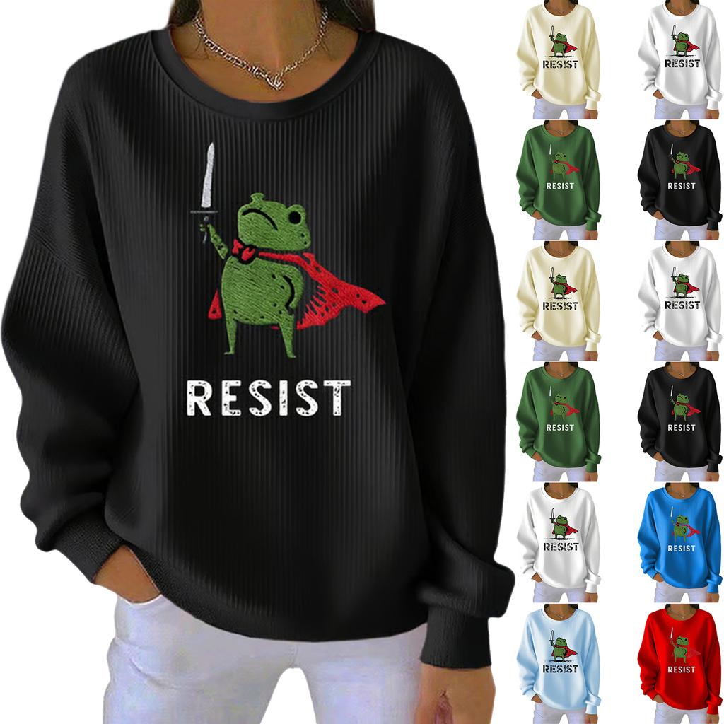 Women's Loose Comfortable Casual And Fashionable Round Neck Pattern Long Sleeved Sweatshirt