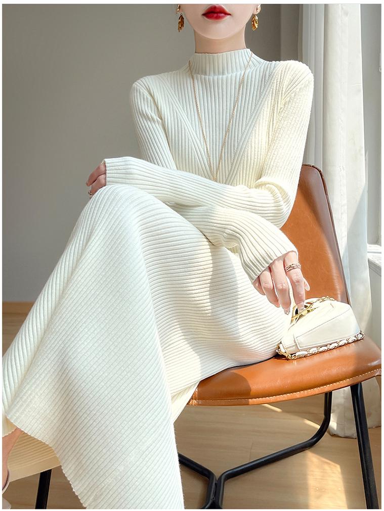 New Autumn/Winter Slimming Knit Dress for Women - Half-High Neck, Figure-Flattering, Long Length Bodycon Skirt