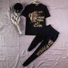 Retro Niche Plus Size Women's Summer Two-Piece Set with Short Sleeves and Stylish Rhinestone Design