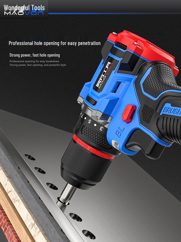 Rechargeable Brushless Electric Drill: Compact Multi-Purpose Impact Tool for Household Use