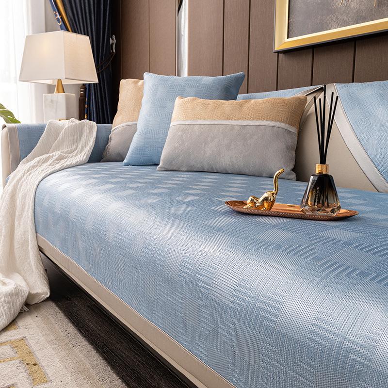 Summer New Light Luxury Ice Silk Sofa Cushion Simple Summer Mat Fixed Non-Slip Ice Rattan Mat Seat Cushion