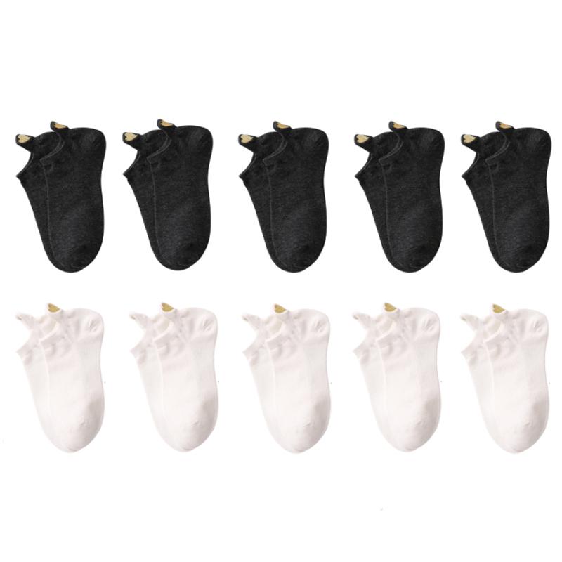 10 Pair/Lot Women's Cotton Socks Low Tube Solid Gold Silk Embroidery Heart Crown Print Kawaii White Harajuku Short Socks