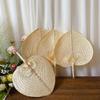 Peach-Shaped Bamboo Woven Summer Fan, Vietnamese Artistic Cattail Hand-Crank Fan