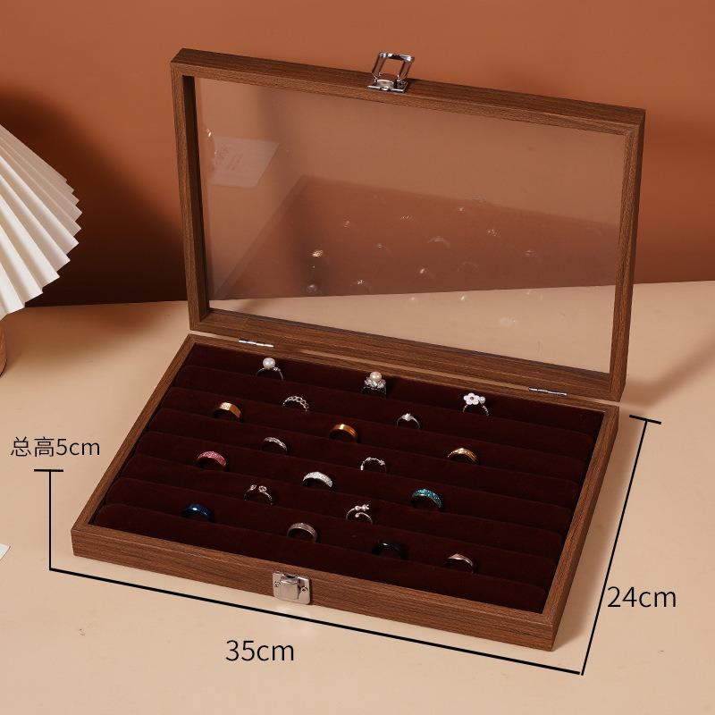 

1pcs Walnut Wood Jewelry Organizer Box with Lid Desktop Storage Box for Earrings Rings Vintage Handmade Wooden Box 35x24x5cm коричневый