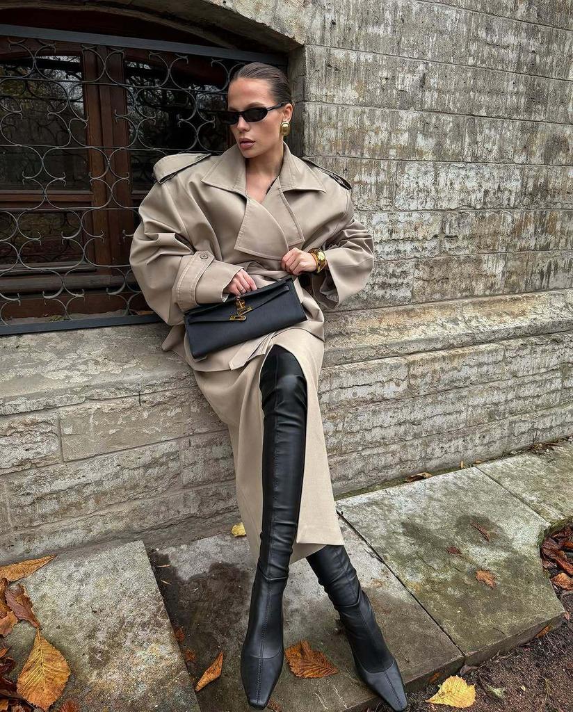 2025 Autumn European & American Fashion Lapel Tie-up Short Trench Coat