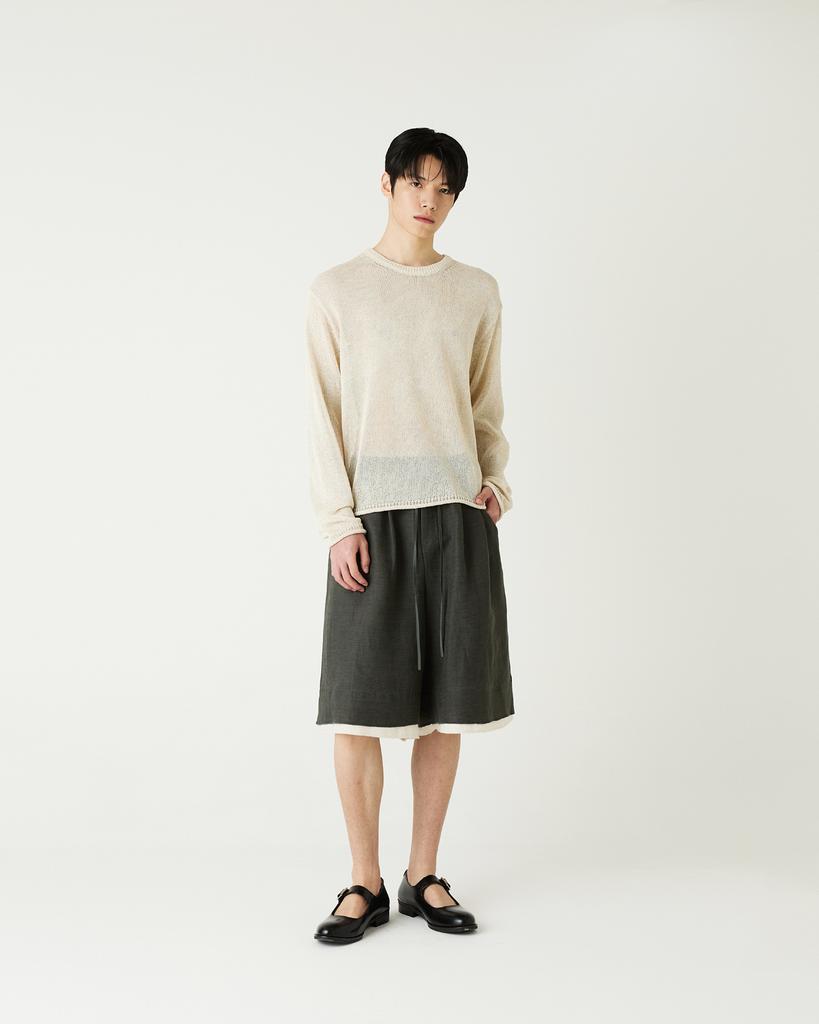Diaendeukweseucheon Linen Blend Crewneck Knit Top / Beige