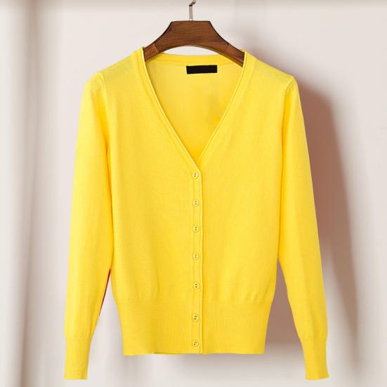 Damski sweter z dzianiny z dekoltem w serek, długim rękawem, jednorzędowy, jednolity kolor, ściągaczowy dół, miękki i ciepły, kardigan