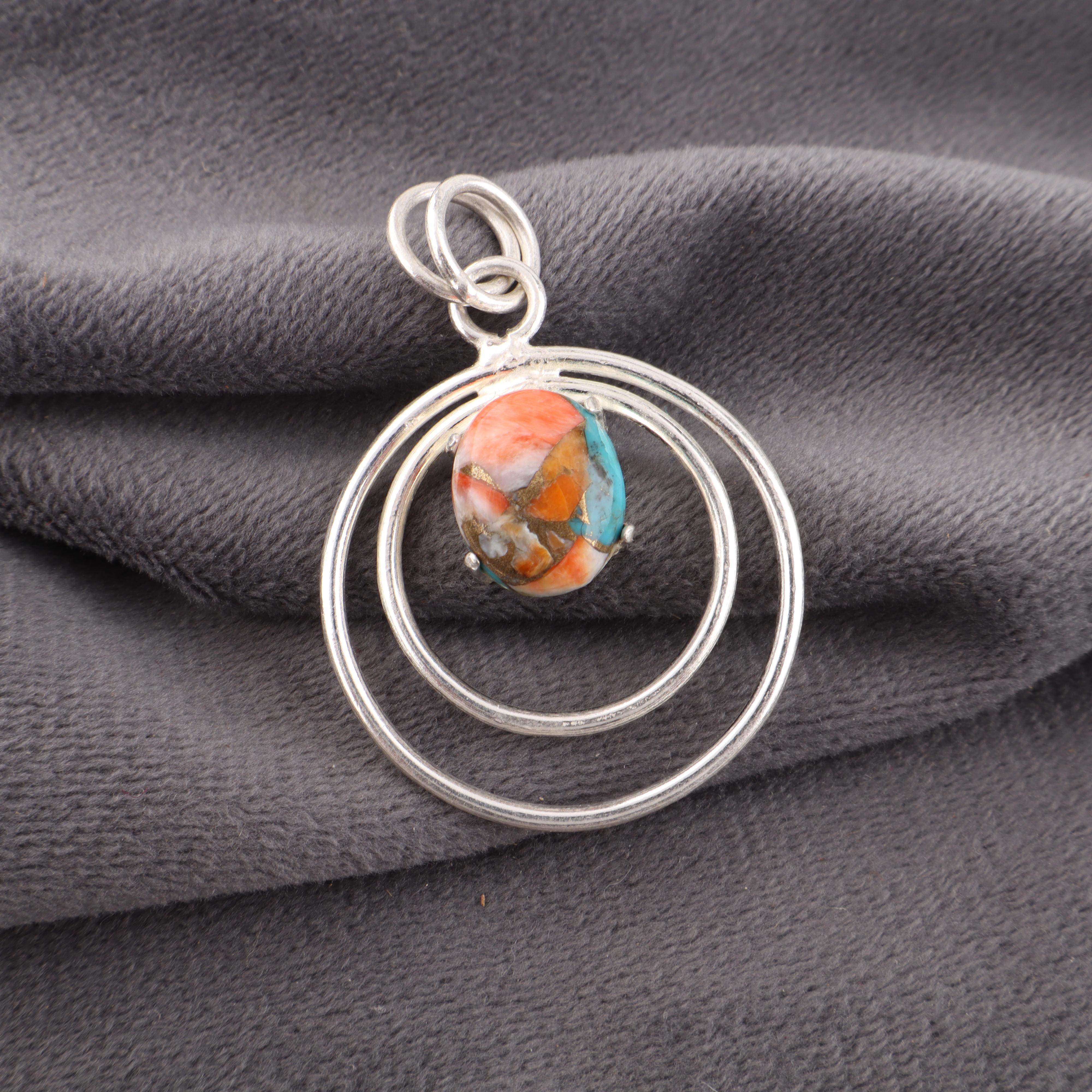 

Подвеска с шипастым устричным камнем ручной работы, Подвеска из серебра 925 пробы, Дизайнерское ювелирное изделие, Для подарка на годовщину 1.65 inches оранжевый