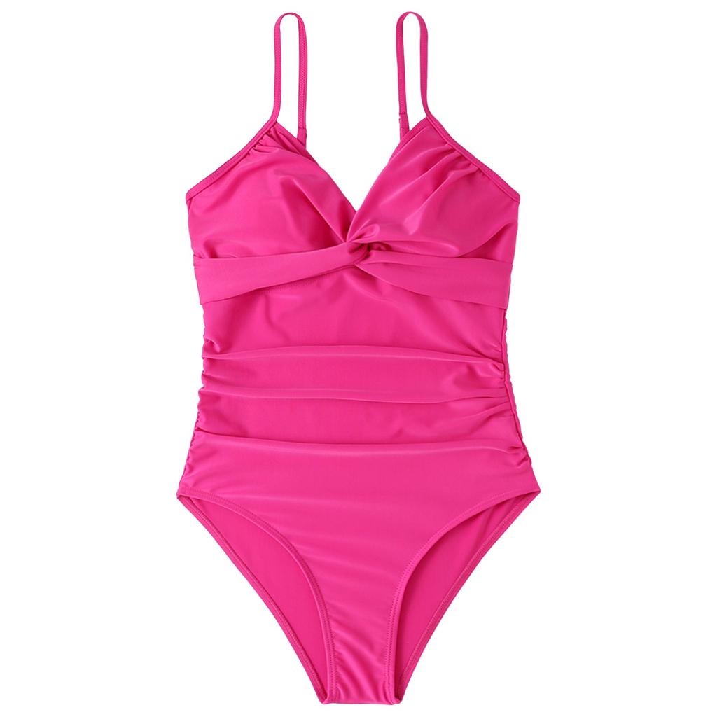 One Piece Swimsuit for Women with Padded Chest Support Wireless Design Solid Color Adjustable Straps Slim Fit Swimwear Beachwear