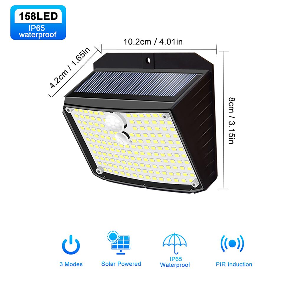 Solar Outdoor Motion Sensor Wall Light 158 LED Waterproof 3 Modes Light Security Lamp Solar Powered Light for Garden Patio Yard
