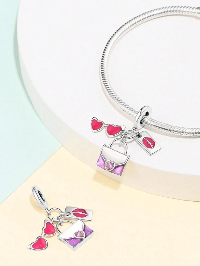 Copper Plated Original Charms Pink Lipstick Perfume Beads Fit Bracelet Women'S Jewelry Gift