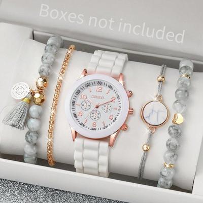 Damen Koreanische Version der High-End-Quarzuhr, Einfaches klassisches Silikonarmband, Damenuhren-Set