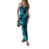 Women's New Summer Resort Style Dress with Hip-covering Hollow Printed Suspender Long Skirt