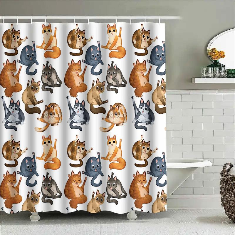 Katzen-Duschvorhang Niedliches Kätzchenmuster Badezimmer-Dekoration Waschbarer Wasserdichter Stoff Heimdekoration Vintage Tierliebhaber Geschenkidee Wand