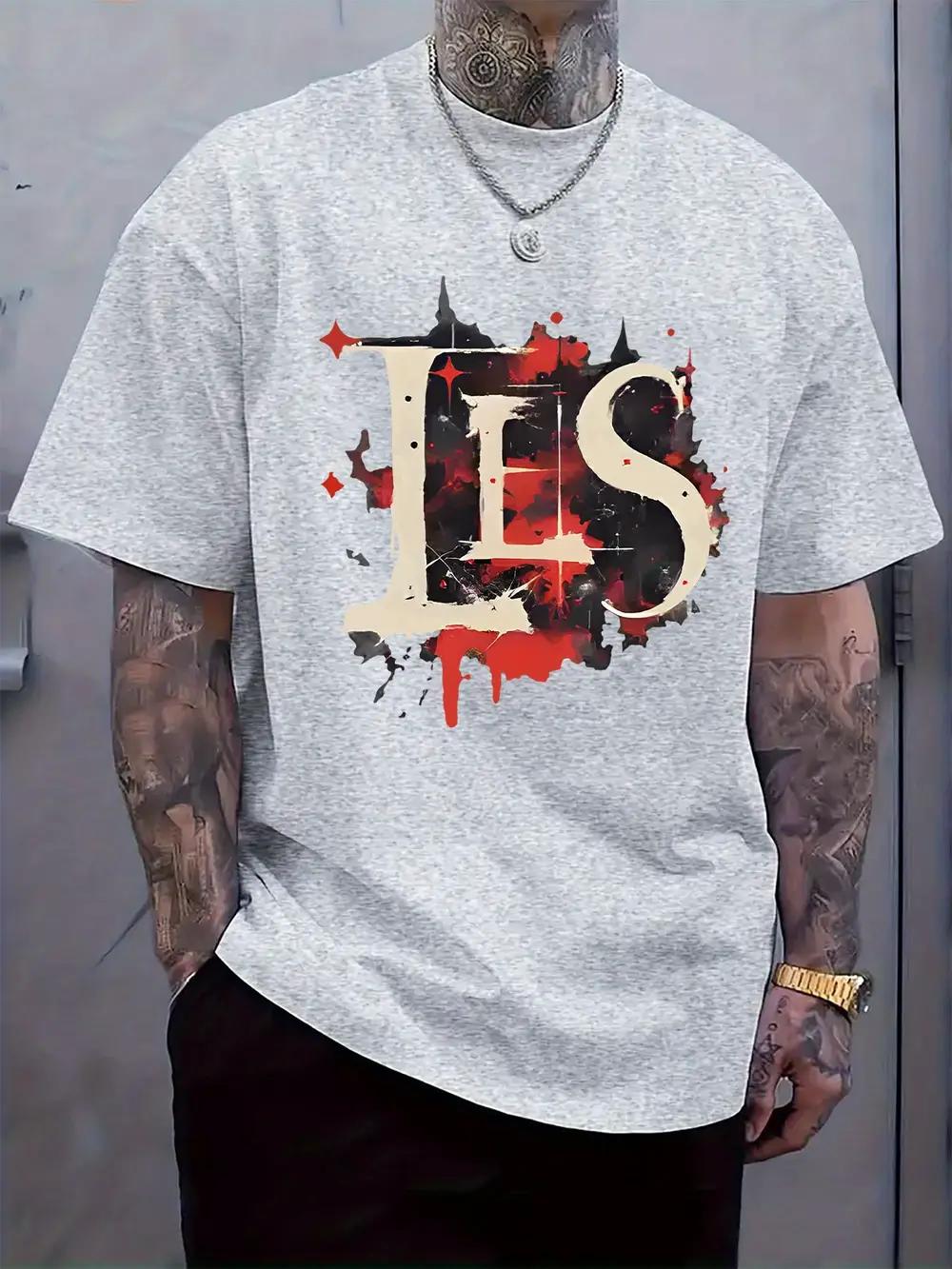 LES  Artistic Print T-shirt - Casual Crew Neck S