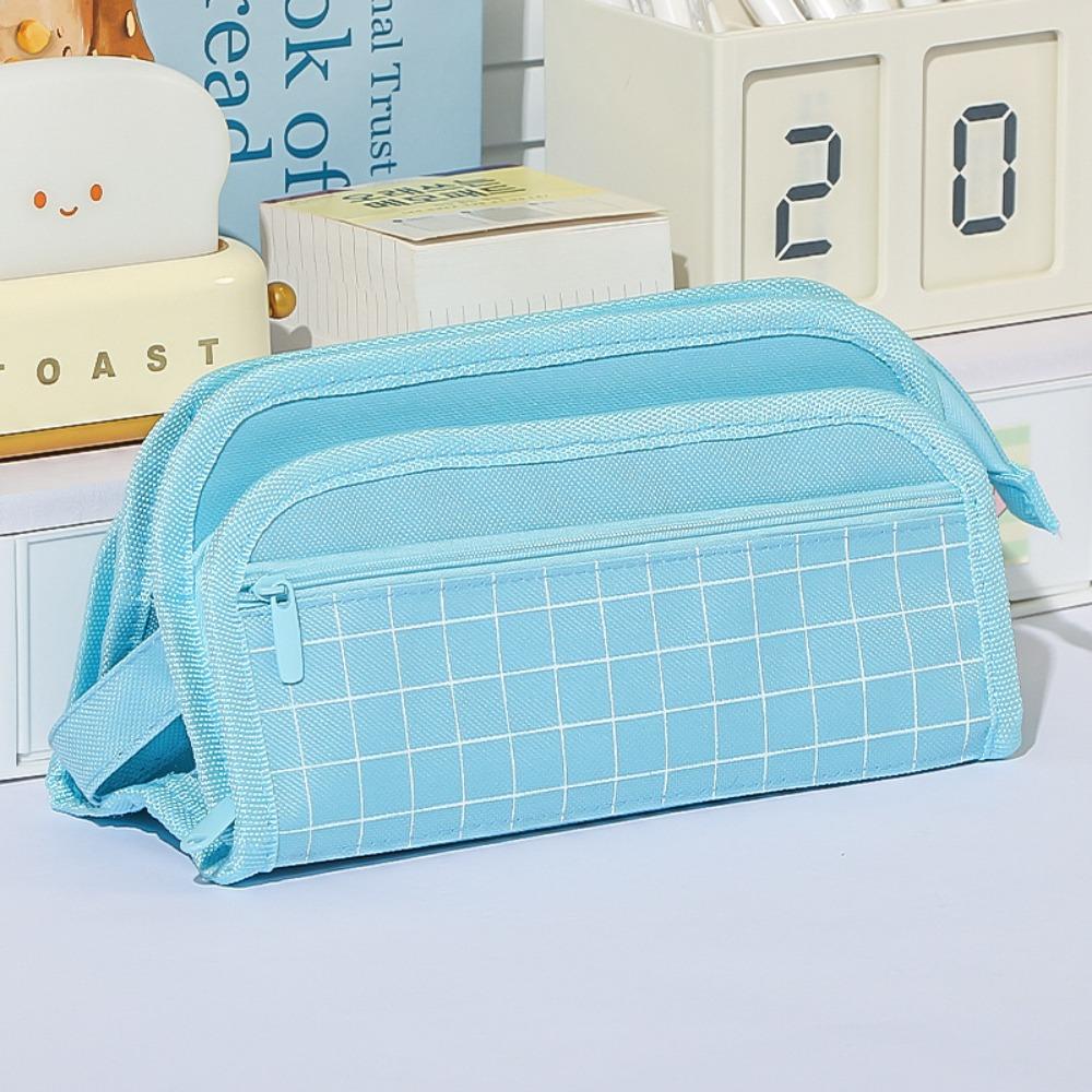 Simple Checkered Pencil Case Large Capacity Multi-layer Pen Bags Triangle Pencil Bag School Supplies