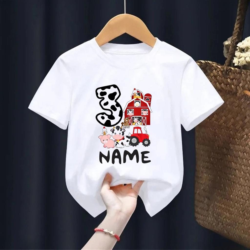 New Farm Digital Fun Printed Summer Cute BoysGirls Short Sleeve Round Neck Tshirt Top