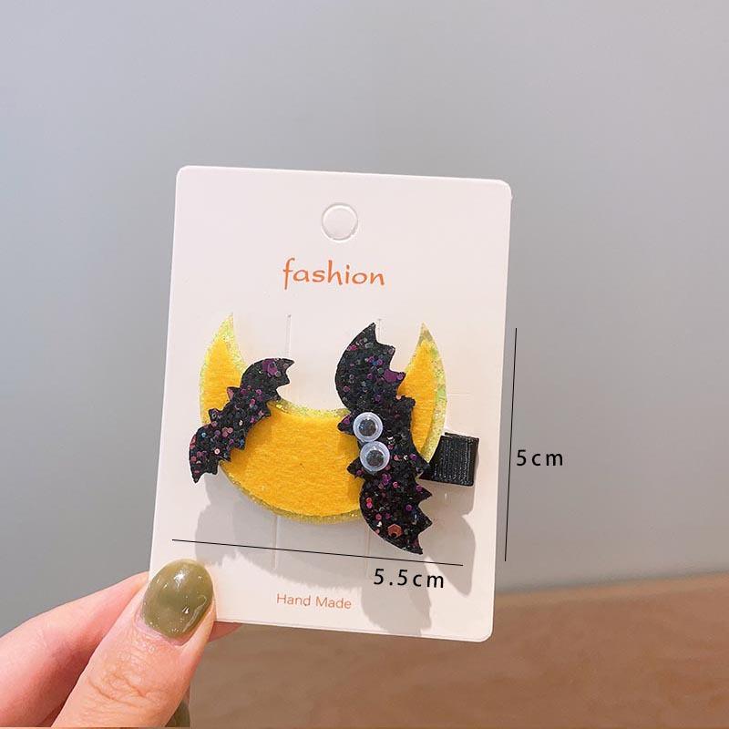 Halloween Children's Hair Accessories, Pumpkin Ghost, Funny Handmade Hair Clips, Black Bat Bow, Girl Party Hair Clips