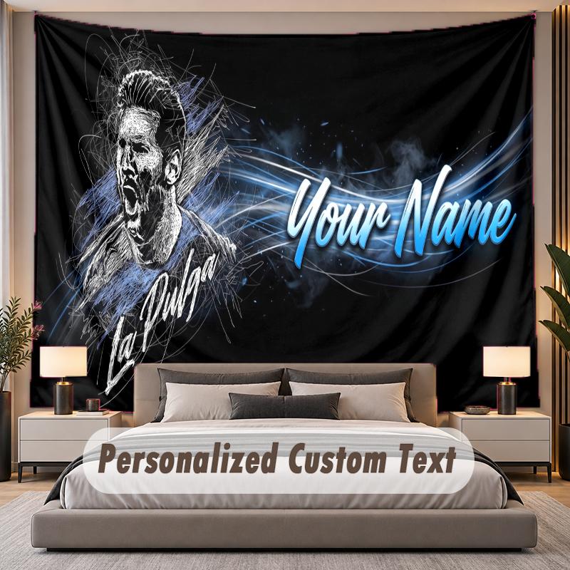 Custom Name Text Tapestry Lionel Messi Personalized Polyester Wall Tapestry For Bedroom And Room