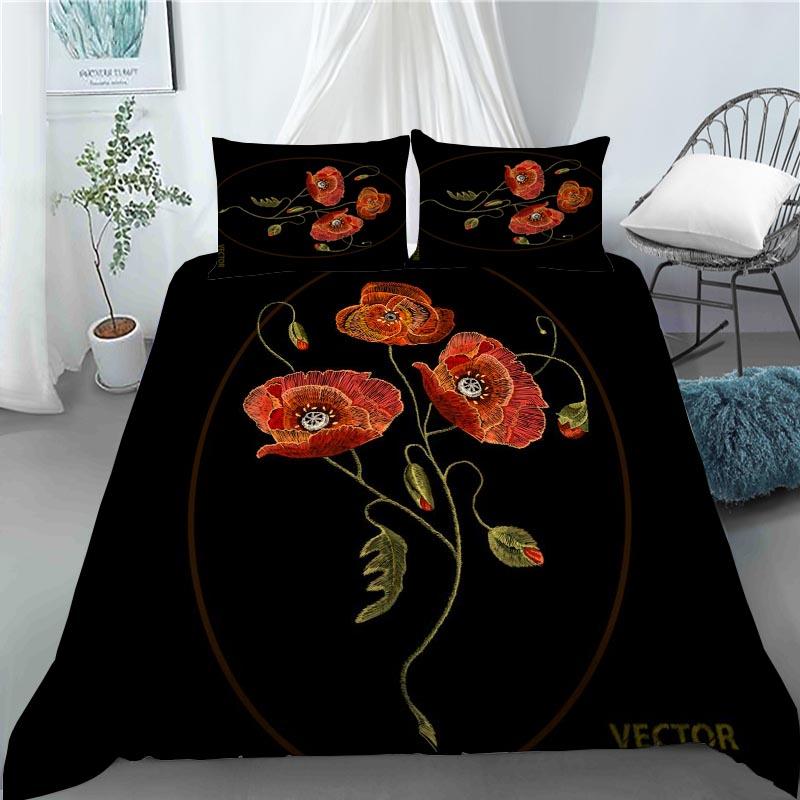 

3D Красный мак пододеяльник King Queen Size Красивый цветок полиэстер пододеяльник с наволочками для детей и взрослых Декор для дома и спальни 135x200cm 2pcs