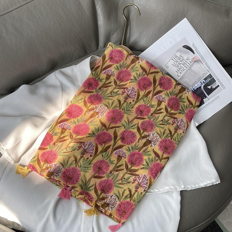 New Luxury Brand Lovely Floral Tassel Cotton Viscose Shawl Scarf Lady High Quality Soft Wrap Pashmina Stole Bufanda Muslim Hijab