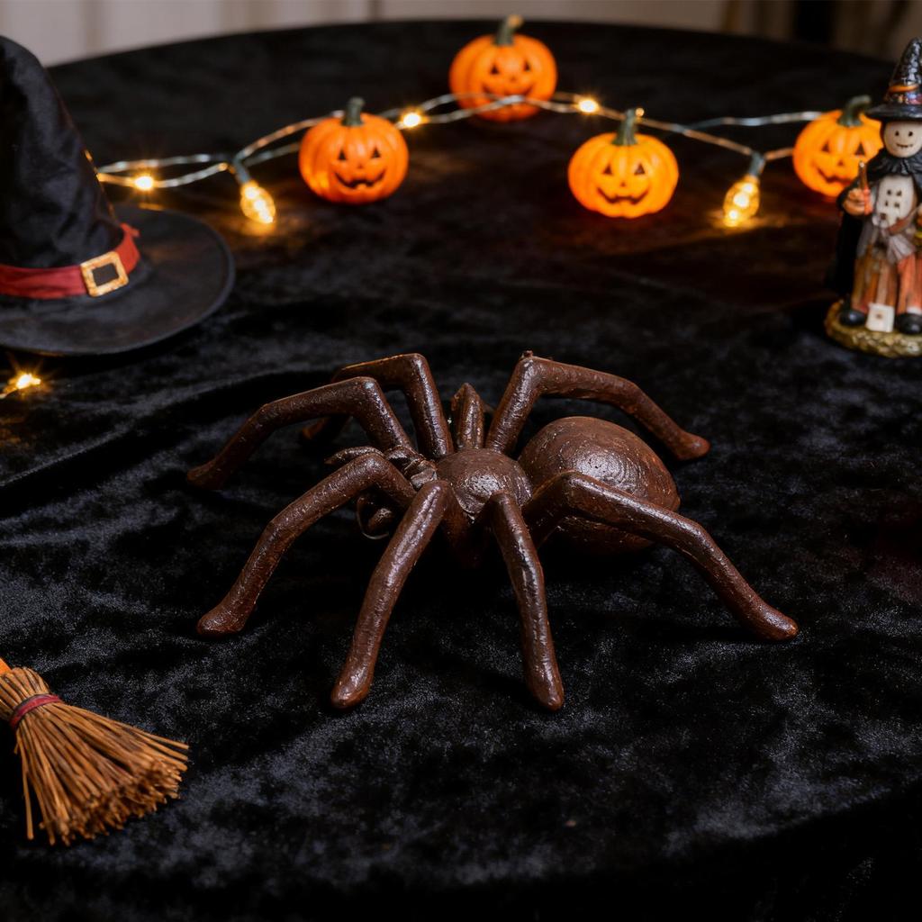 Spider Miniature Decor Realistic Vintage Horror Art Cast Iron Halloween Spider Figurine for Mantel Windowsill Haunted House Desk