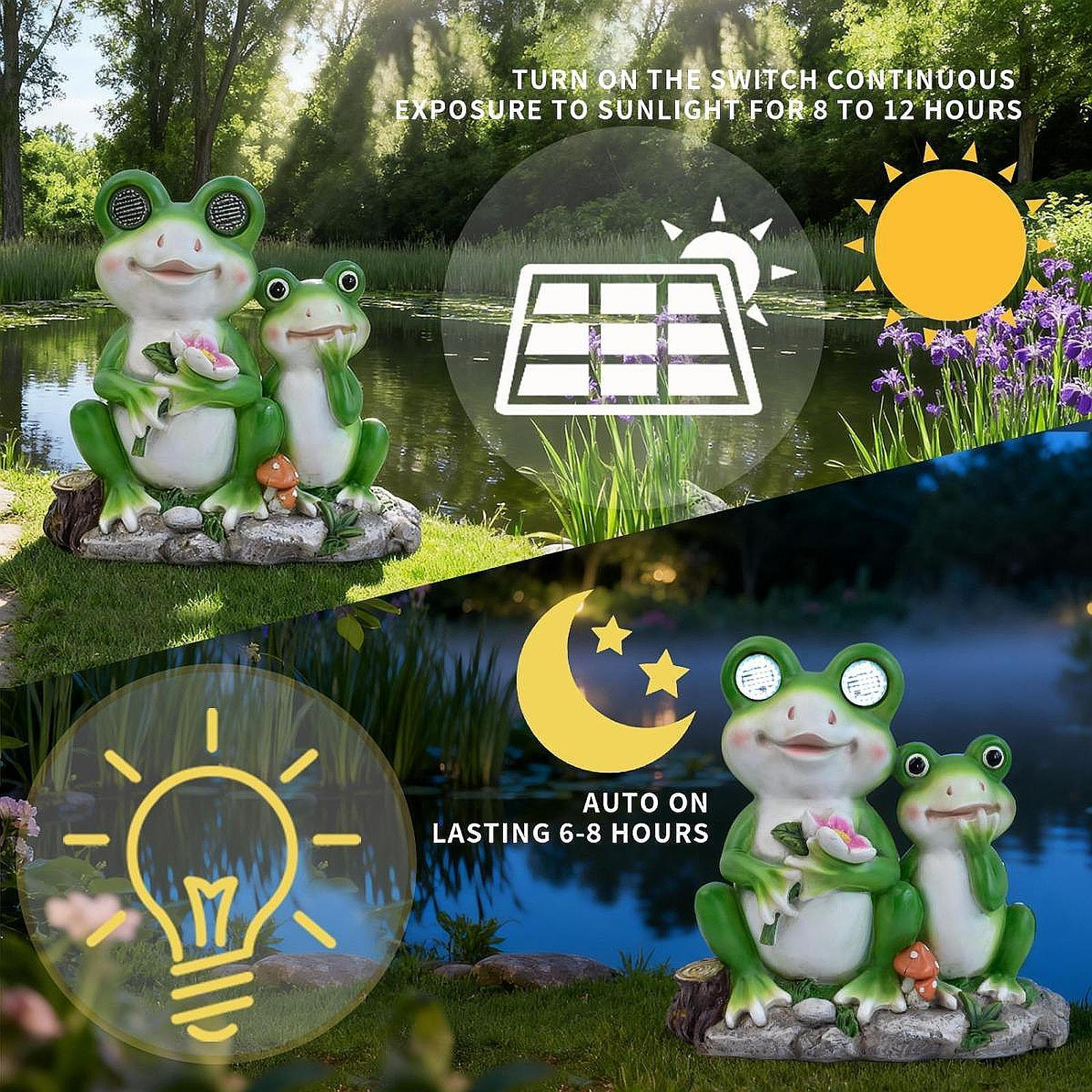 Садовая статуэтка лягушек-пары на солнечной батарее с реалистичным движением глаз, долговечная, креативная