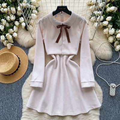 Autunno Inverno Donna Casual Solido Colletto Peter Pan Lana Mini Corto Abiti