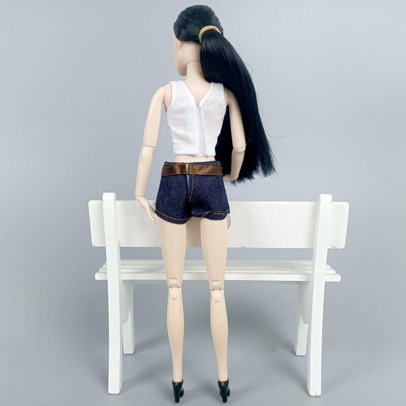 O Neck Sleeveless White Tops + Short Jean Pants Clothes for Barbie Doll 1/6 BJD Doll Clothes Doll House Accessories Kid Toy Girl
