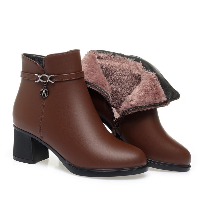 

Новая Мода Женские Мягкая Кожа Ботильоны Высокий Каблук Молния Хлопковая Обувь Теплый Плюшевый Бархатный Мех Зимние Короткие Ботинки 39(Foot24.5cm)