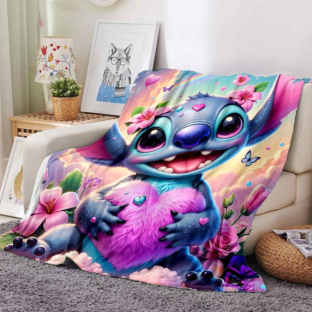 

1pc Happy Stitch blanket Lightweight Flannel Throw for Sofa Bed Travel Camping Livingroom Office Couch Chair 80cmx120cm