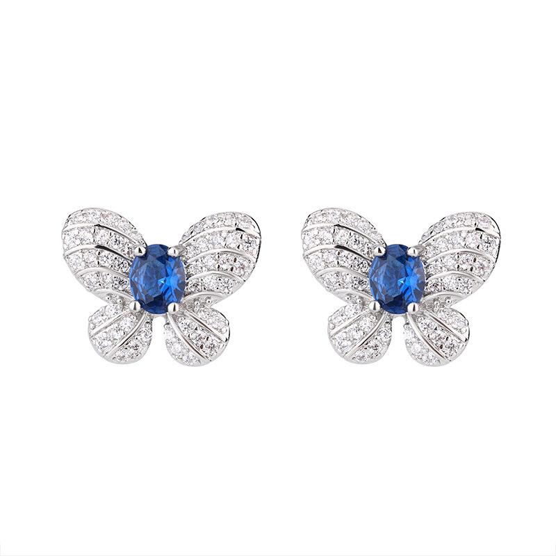 Autumn and winter jewelry set fashion butterfly stud earrings necklace ring sapphire natural women's clear